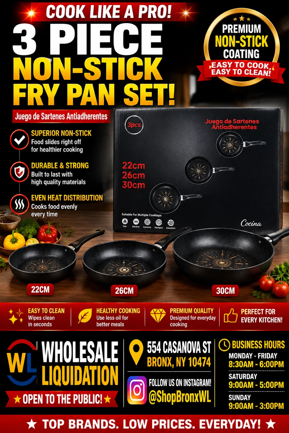 3 Piece Non-Stick Fry Pan Set