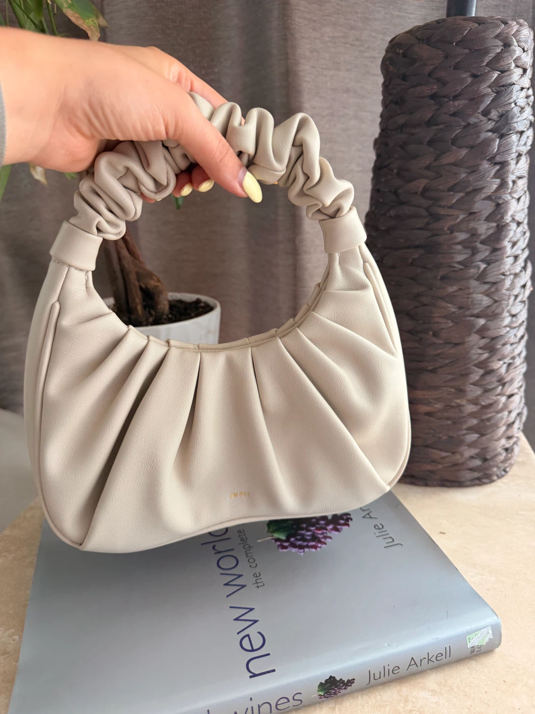 JW Pei Cream Ruched Hobo Handbag