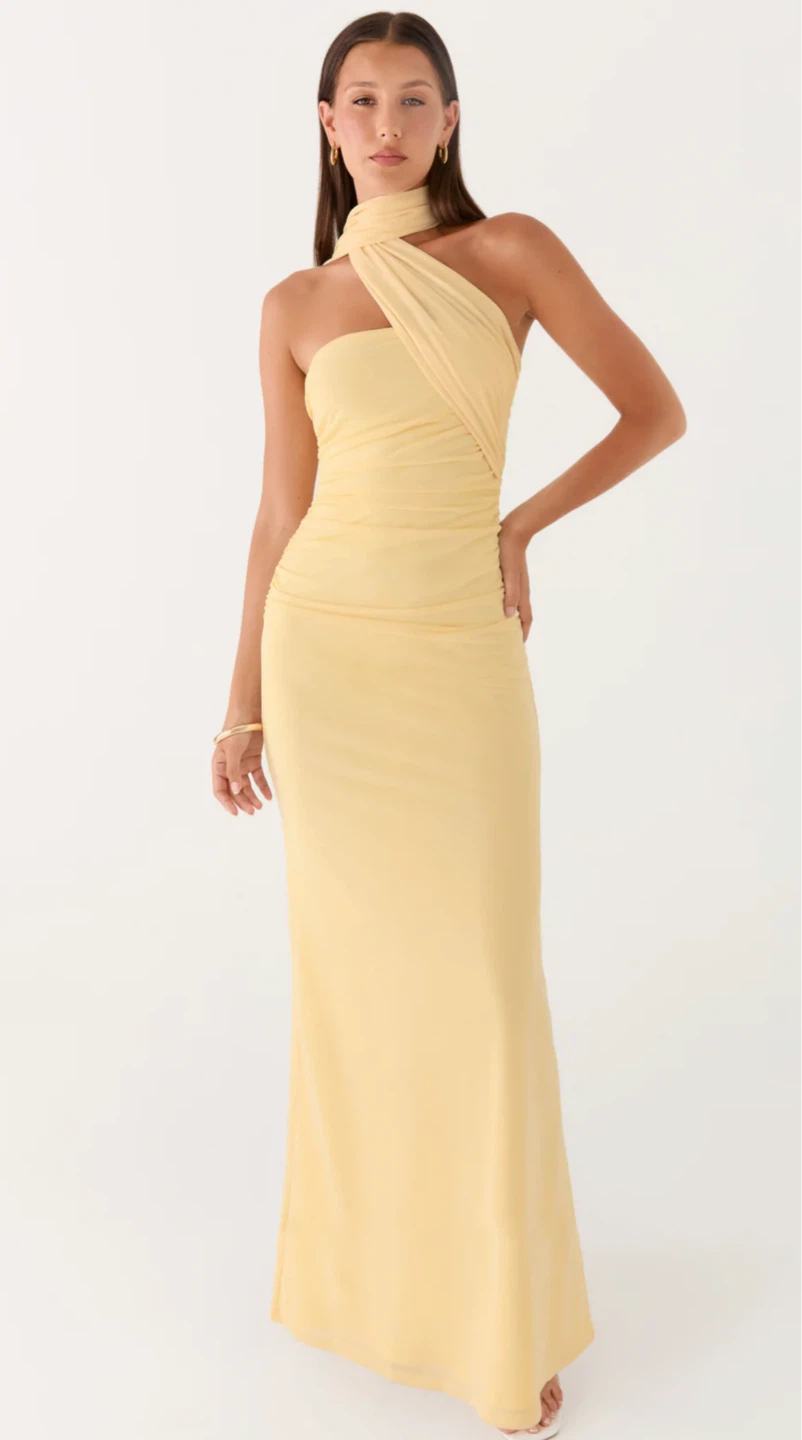 Peppermayo strapless maxi dress in yellow NWT