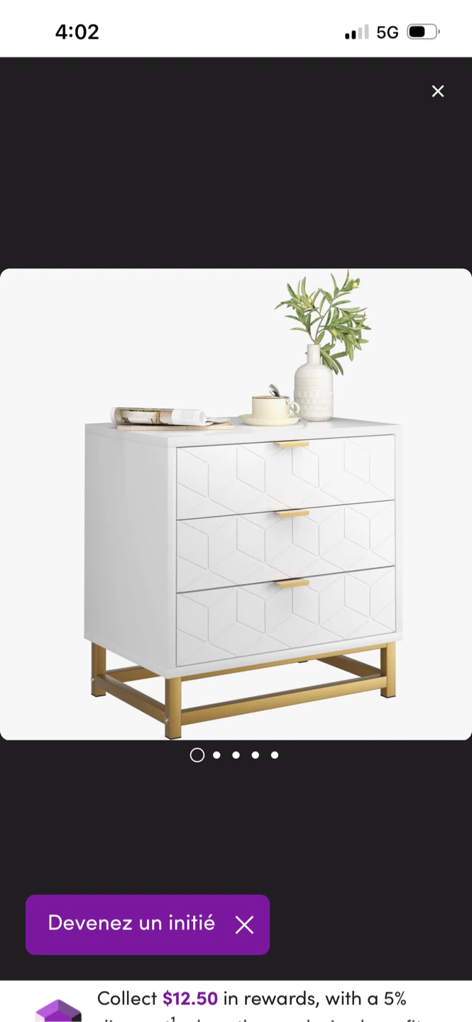 New White Nightstand with Golden Accents
