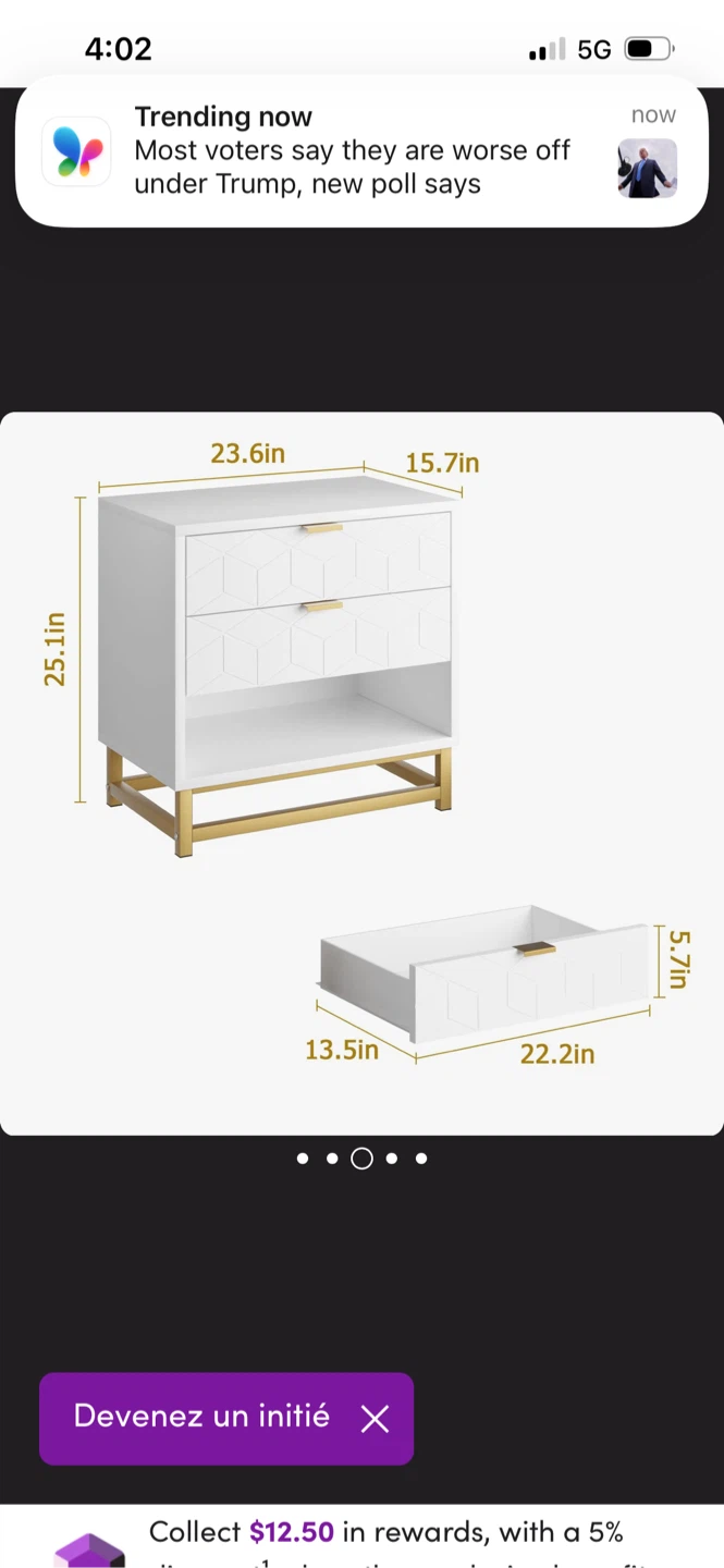 New White Nightstand with Golden Accents - photo 2