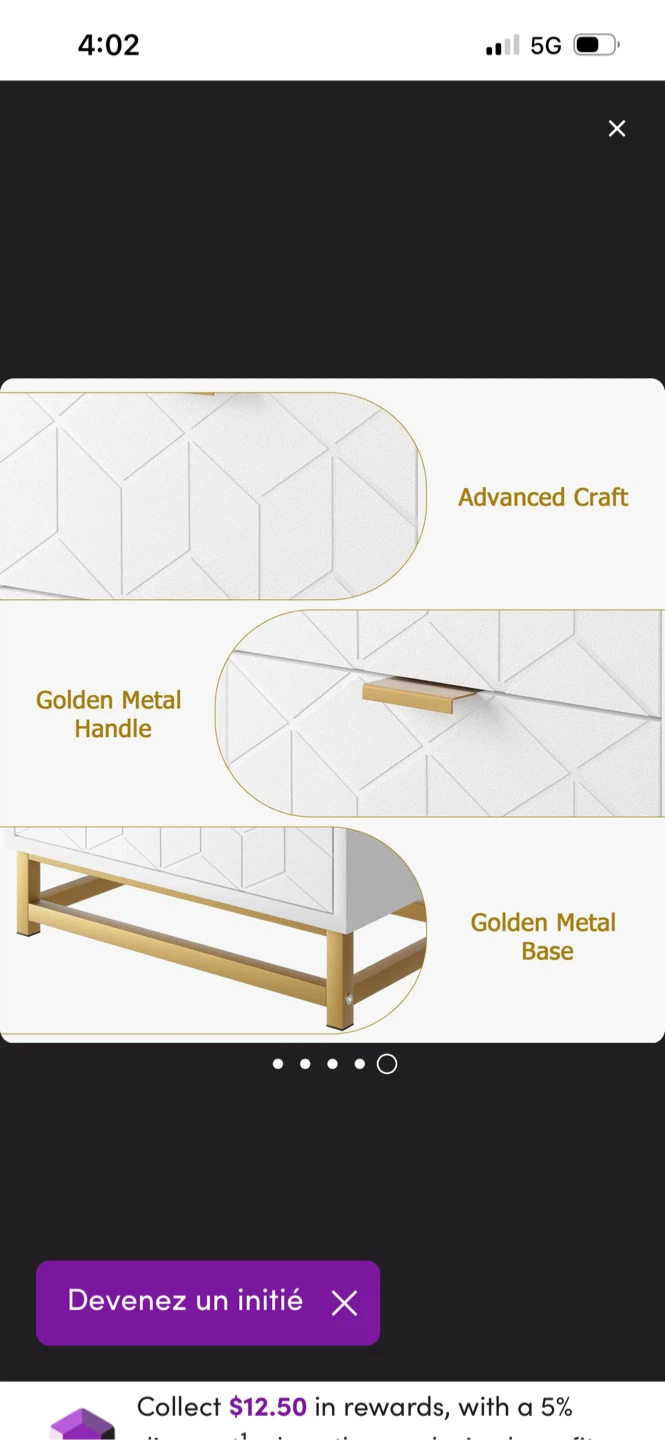 New White Nightstand with Golden Accents - photo 5