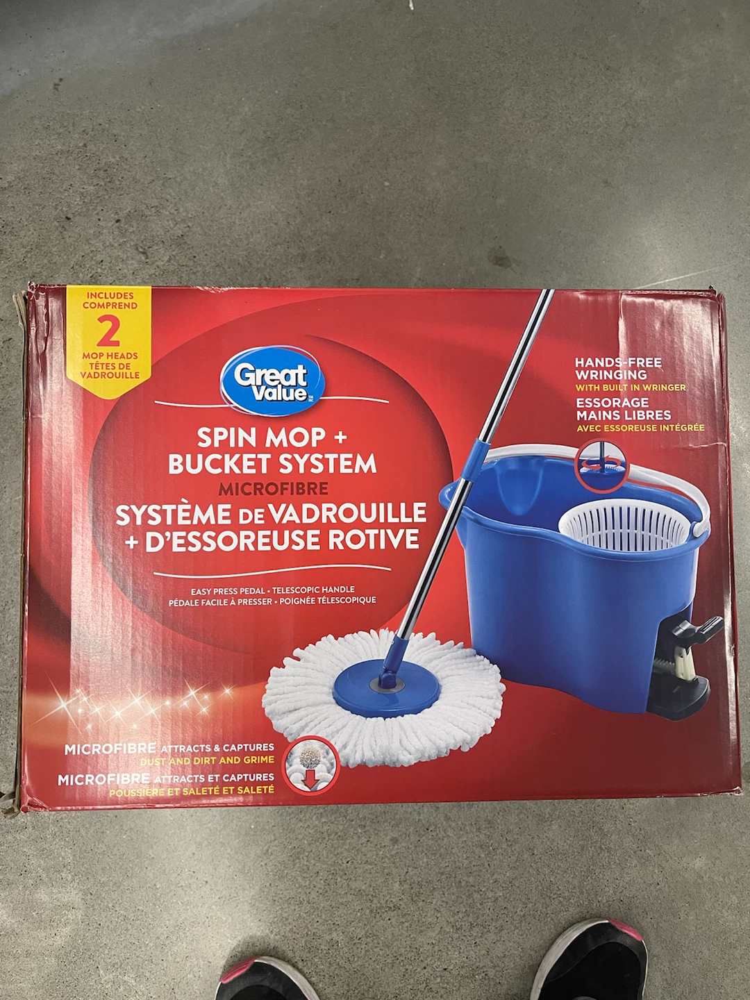 New Great Value Spin 2 Mops + Bucket System
