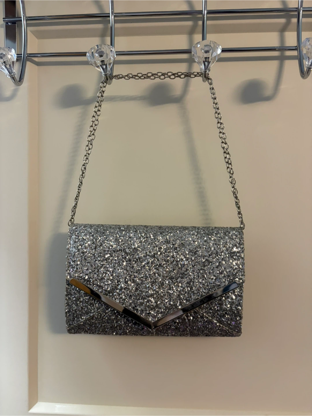 Silver Glitter Clutch Bag by TAXI