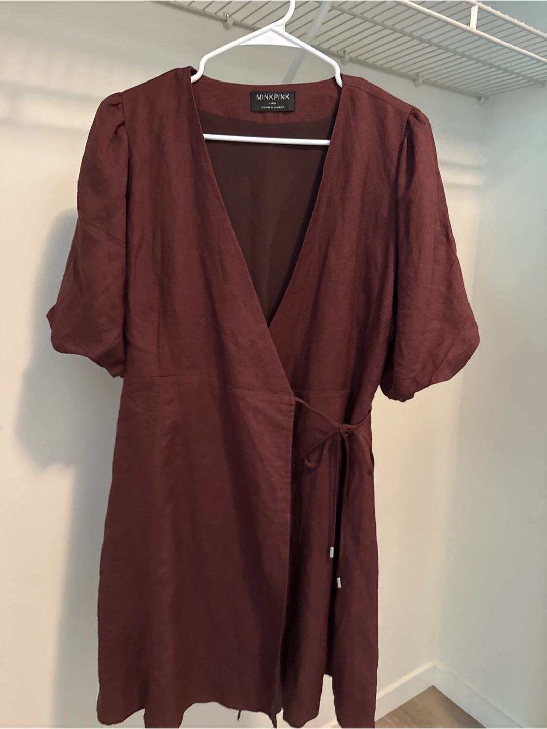 MINKPINK Burgundy Wrap Dress - Size Large