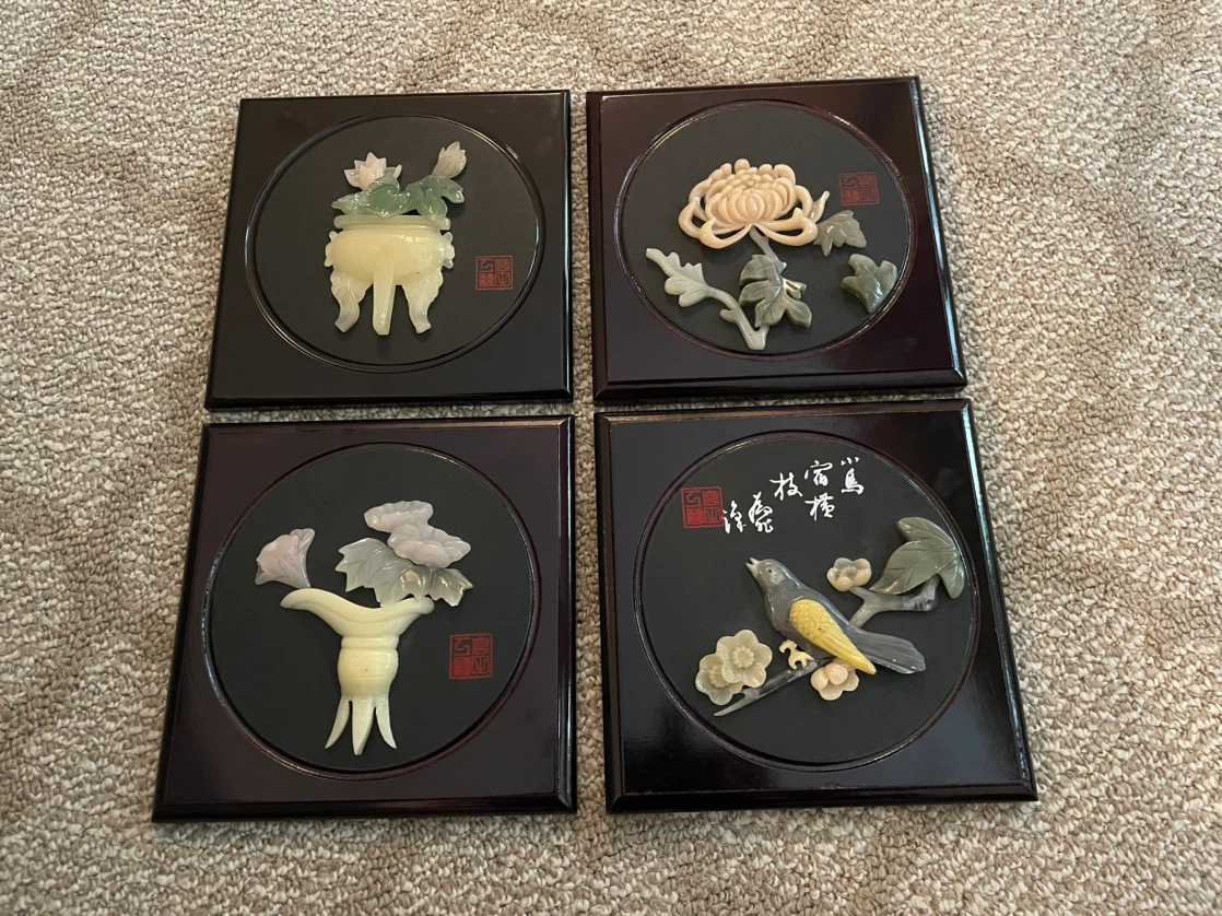 Set of 4 Decorative Carved Plaques