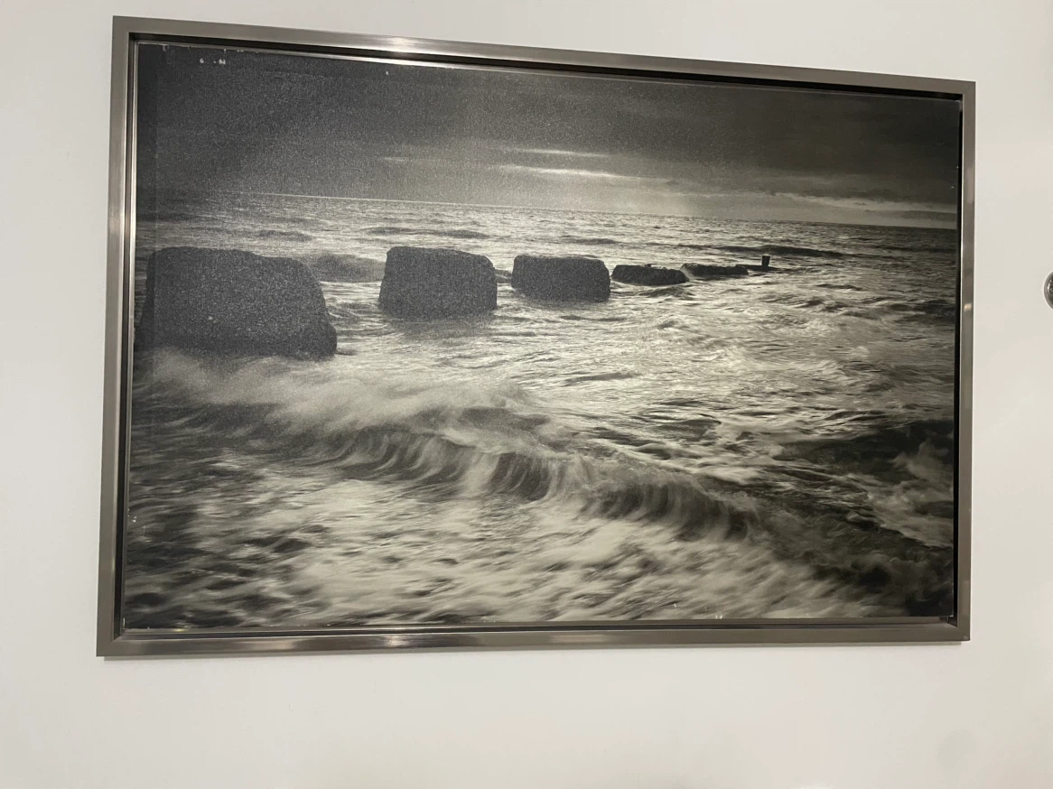 Framed Black and White Ocean Artwork