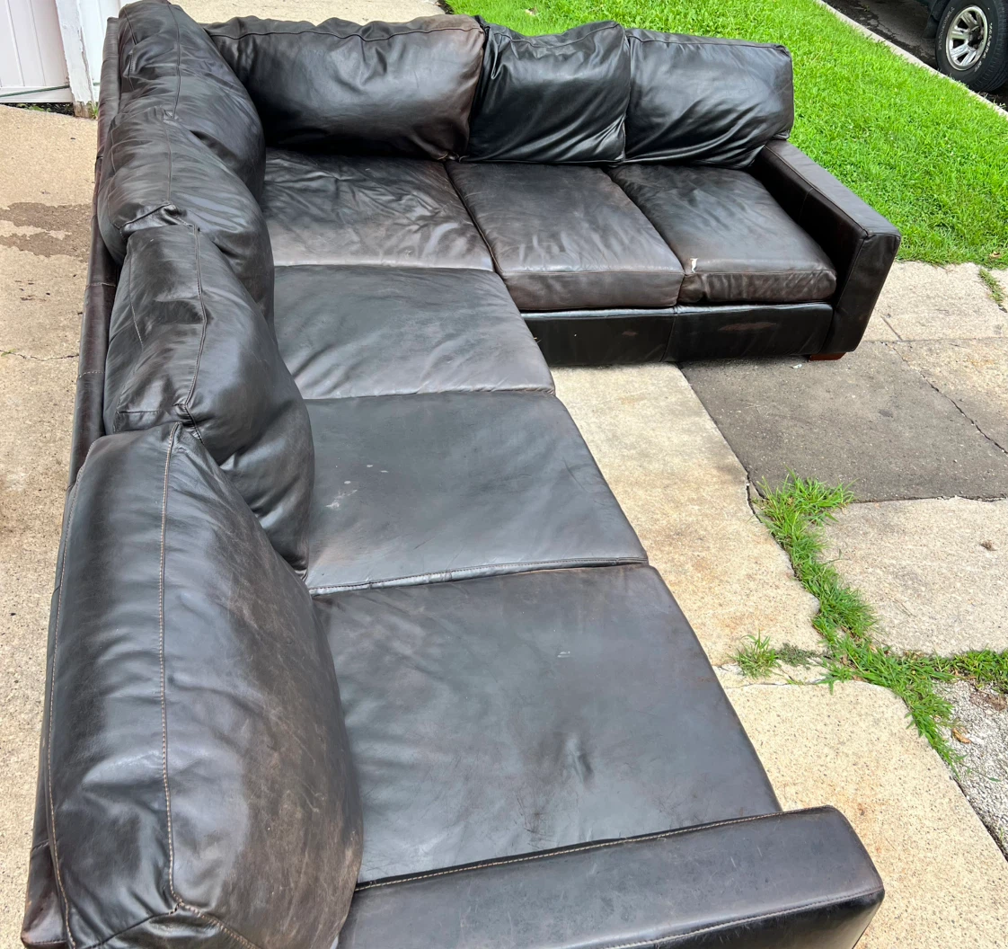 Brown Leather Sectional Couch - photo 3