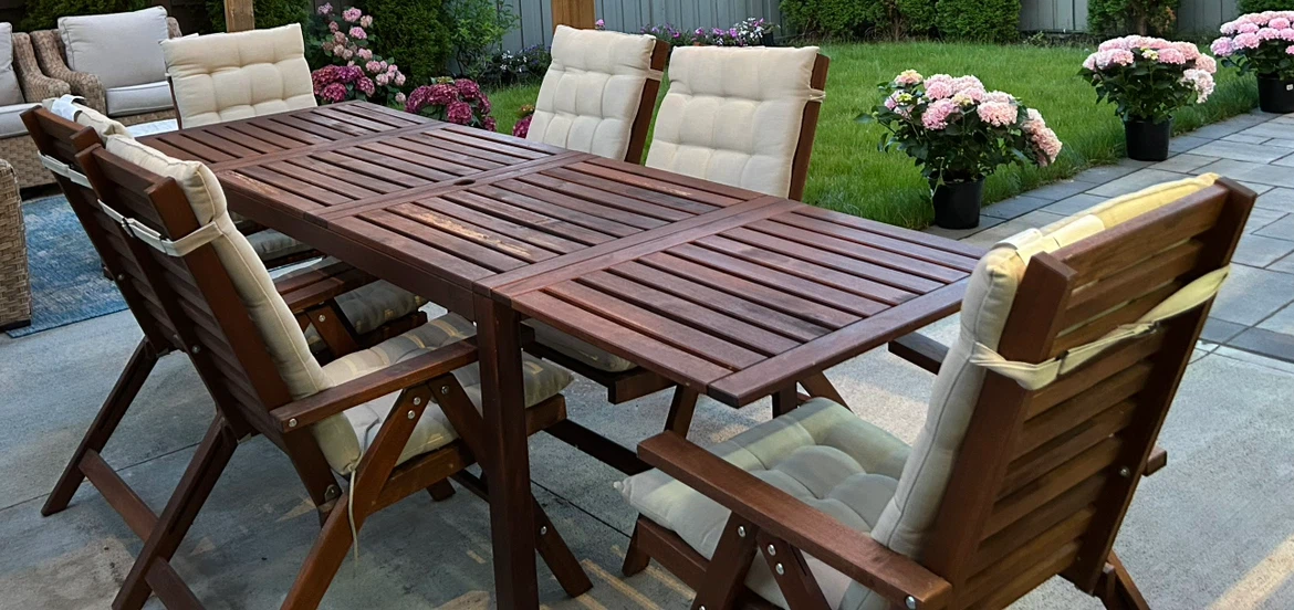 IKEA ÄPPLARÖ Patio Set – Table, 6 Chairs, Cushions & Umbrella