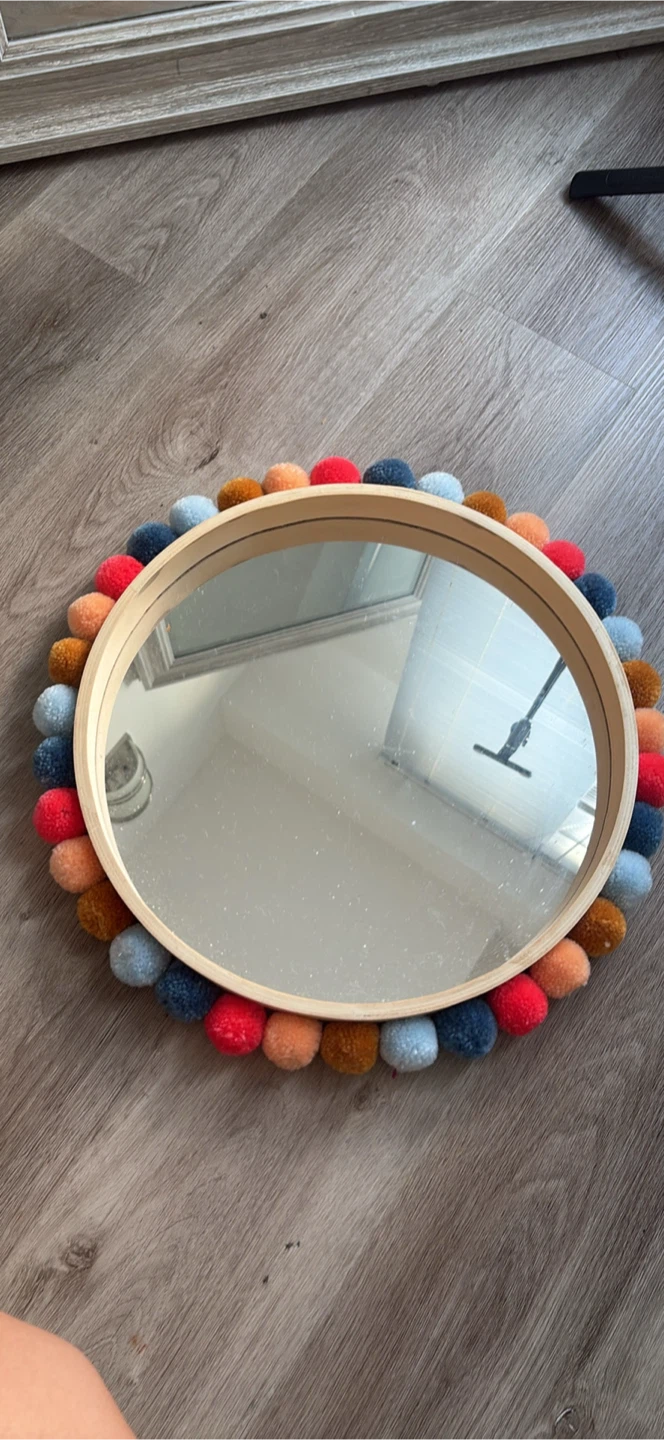 Round Decorative Mirror with Pom Poms - photo 2