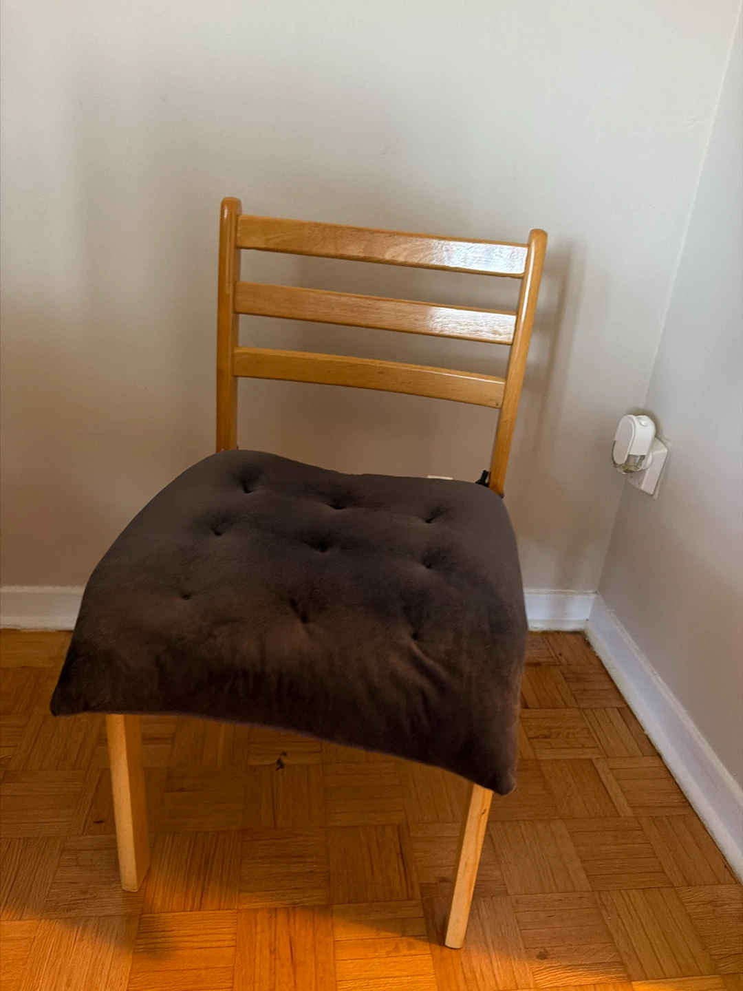 Wooden Dining Chair with Dark Tufted Seat