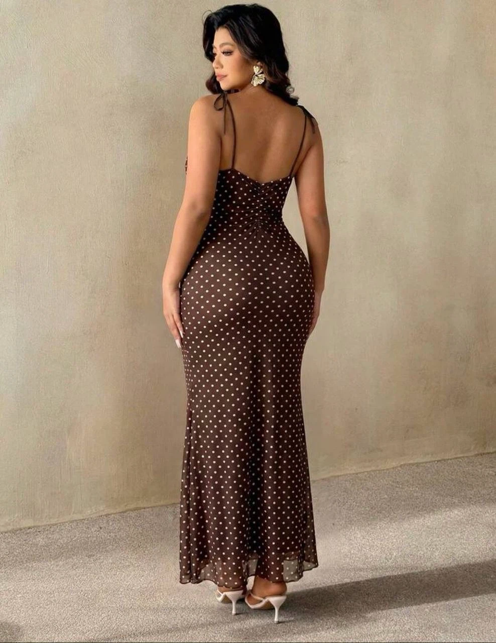 Brown Polka Dot Maxi Dress — Size 2XL - photo 3