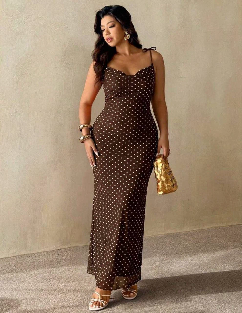 Brown Polka Dot Maxi Dress — Size 2XL - photo 4