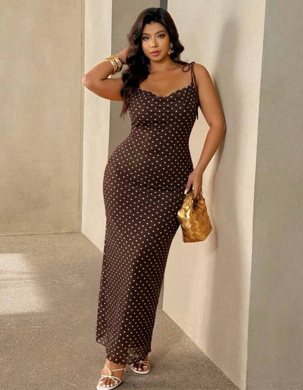 Brown Polka Dot Maxi Dress — Size 2XL - photo 5
