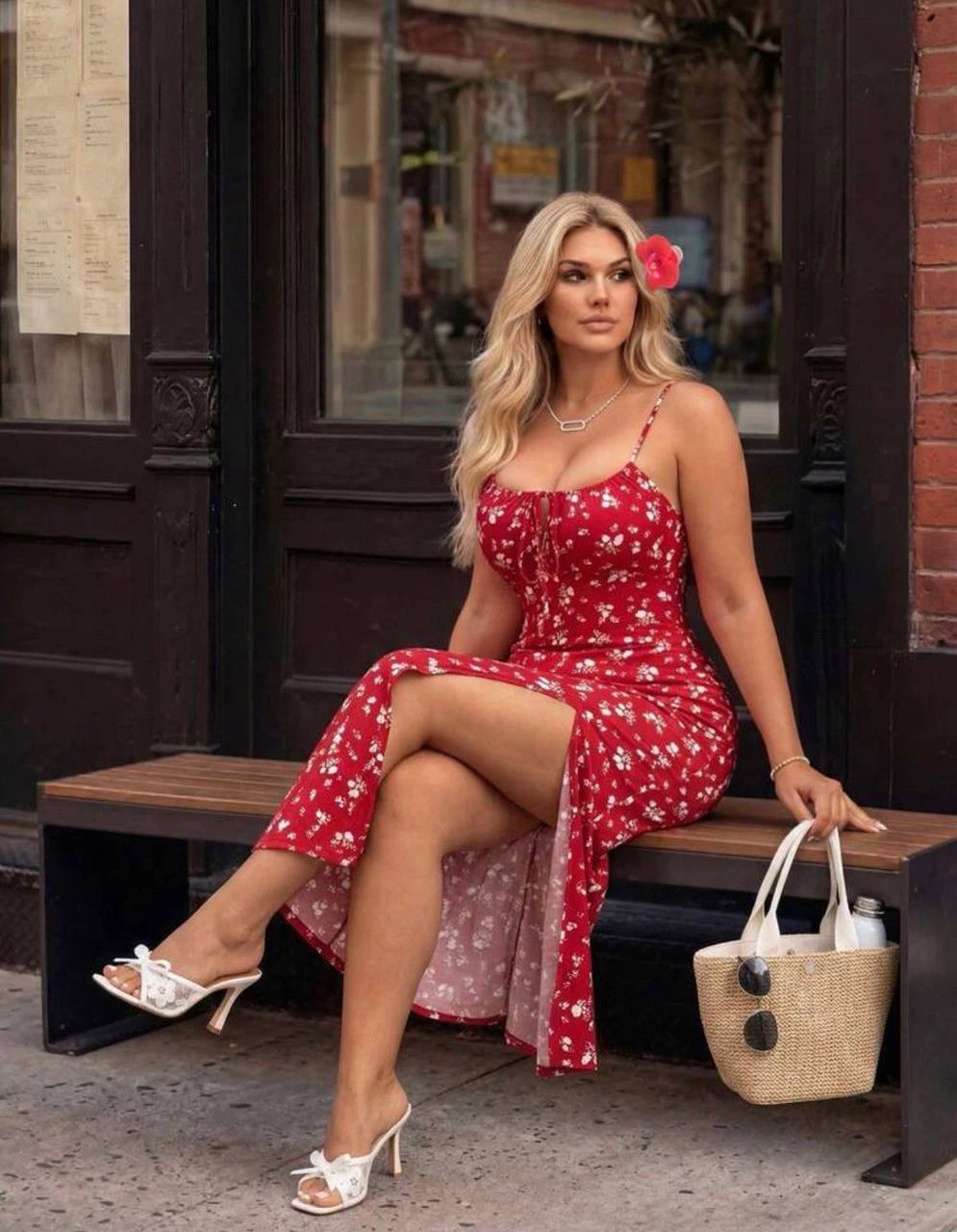 Red Floral Midi Dress — Size 3XL - photo 2