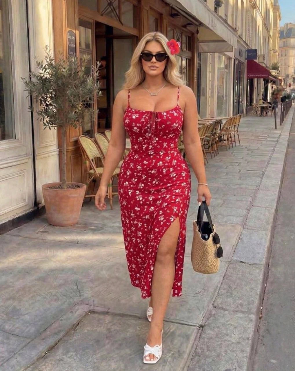 Red Floral Midi Dress — Size 3XL - photo 4
