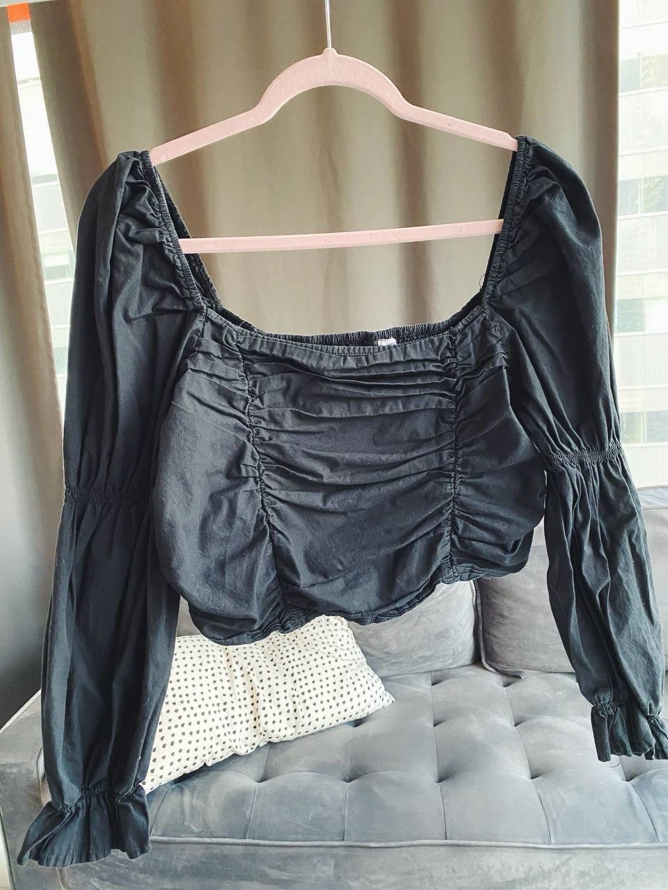 Puff square neck black top H&M size L