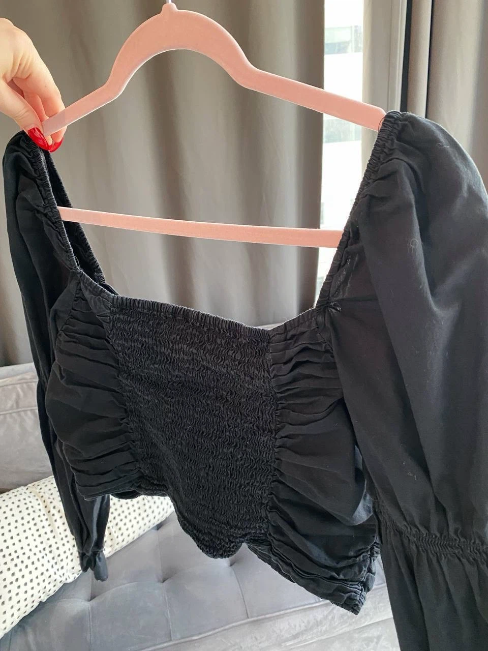 Puff square neck black top H&M size L - photo 5