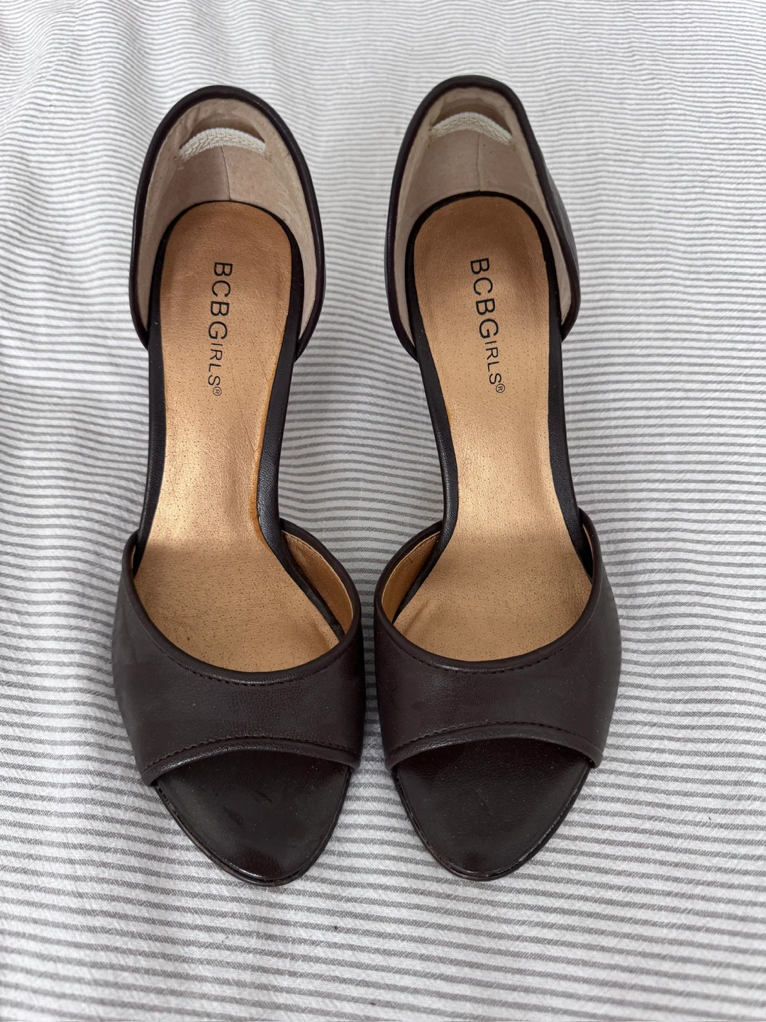 BCBGirls Women's Dark Brown Open Toe Heels