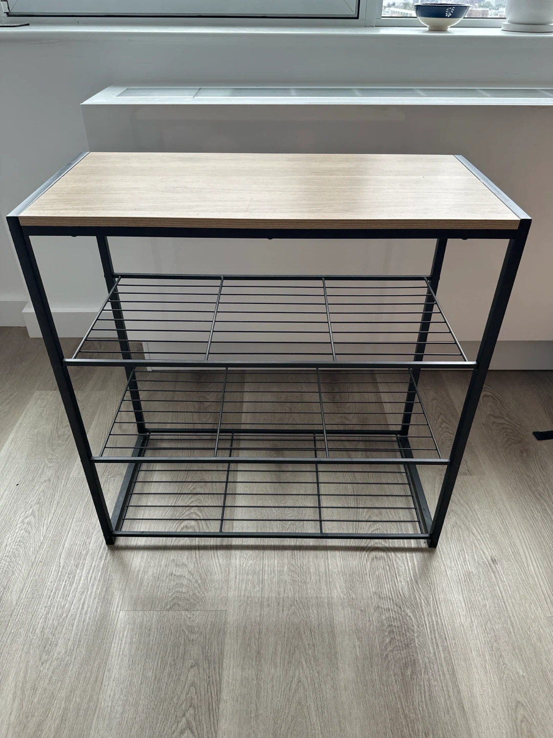 3-Tier Metal Shoe Rack with Wood Top