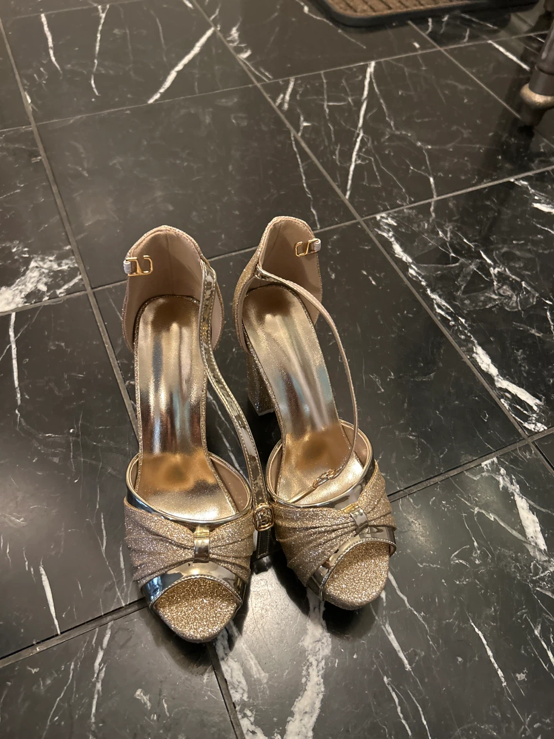 Gold Glitter Block Heels size 7 / 38