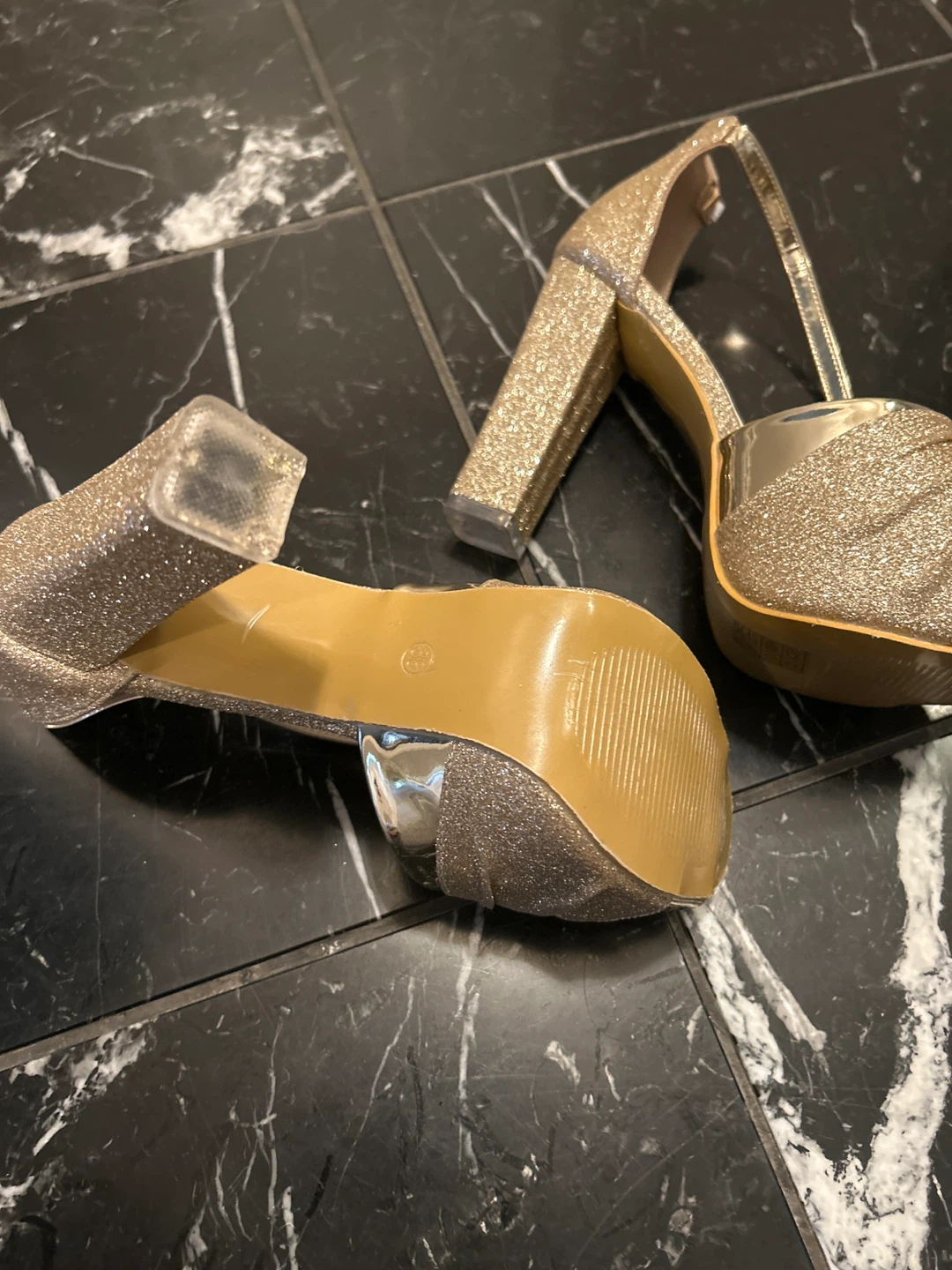 Gold Glitter Block Heels size 7 / 38 - photo 3
