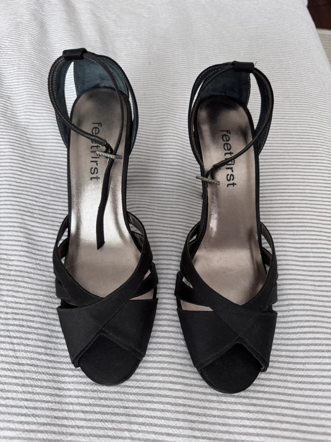 Feet First Black Satin Heeled Sandals