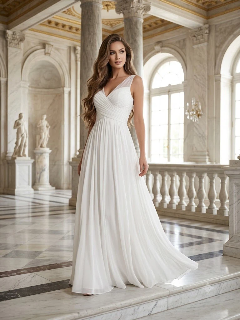 Lauren Ralph Lauren White Ruched Gown
