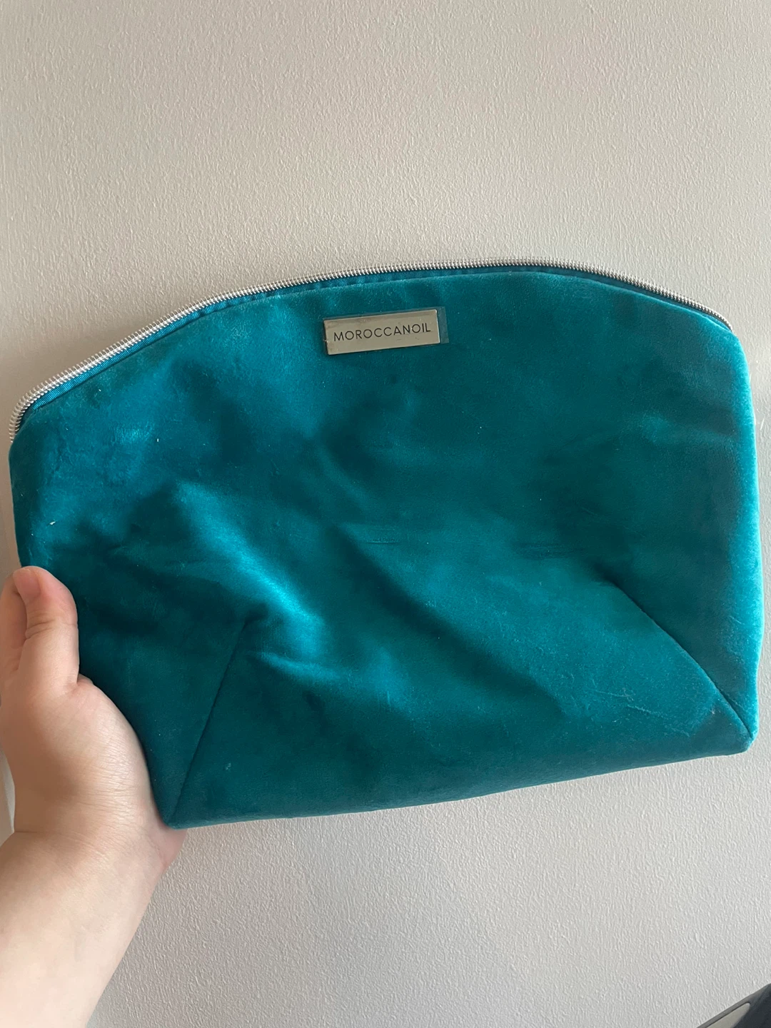 Large Moroccanoil Teal Velvet Cosmetic Bag