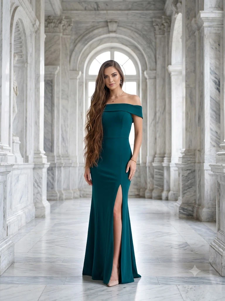 Windsor Off-the-Shoulder Gown - Emerald Green - Size M