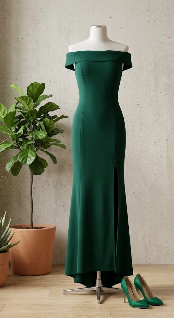 Windsor Off-the-Shoulder Gown - Emerald Green - Size M - photo 2