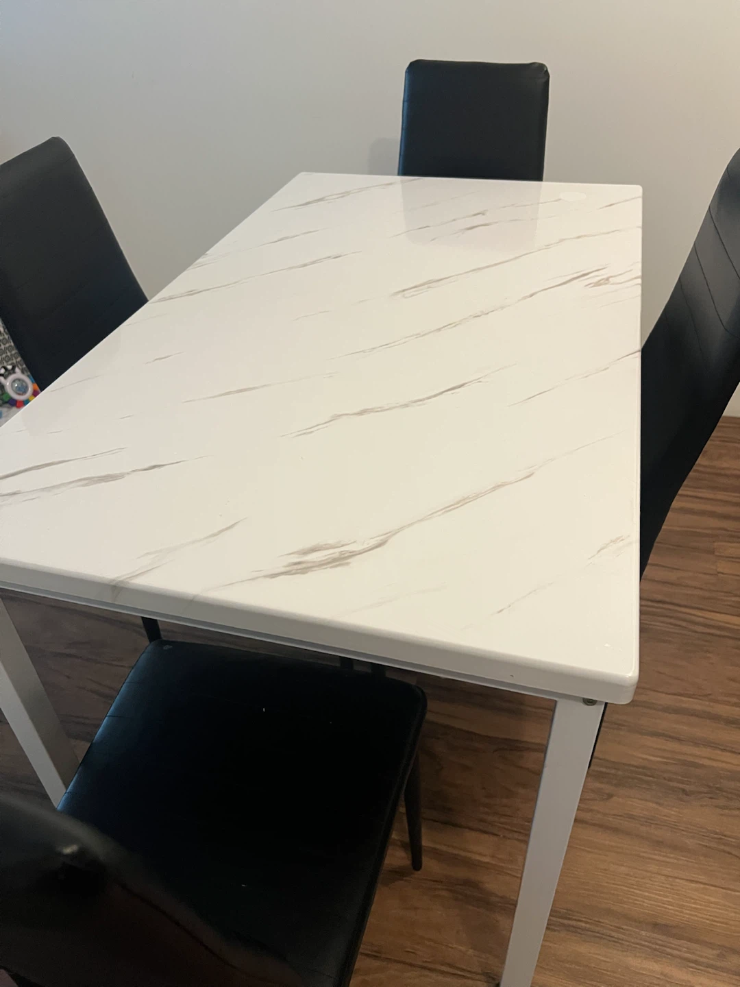 White Marble Dining Table with 4 Black Chairs - photo 2