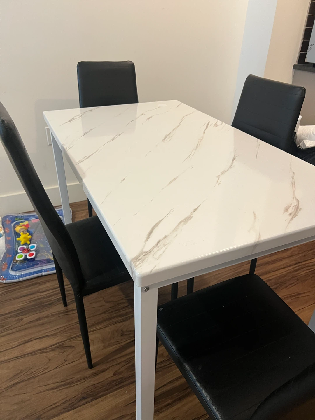 White Marble Dining Table with 4 Black Chairs - photo 3