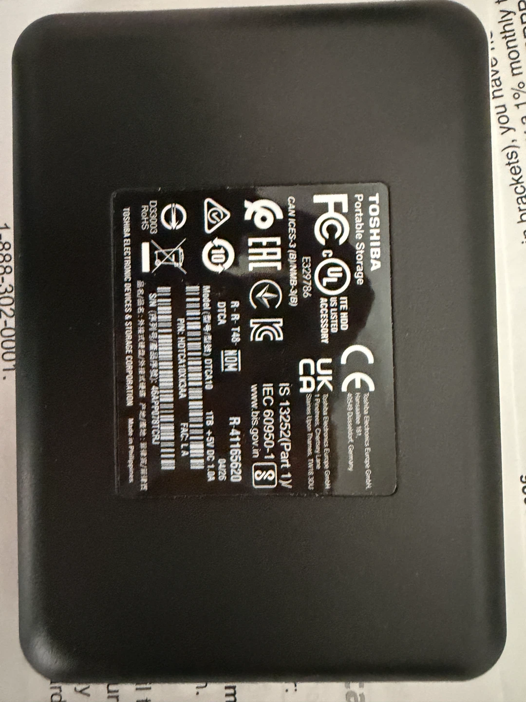 Toshiba 1TB Hard Disk drive