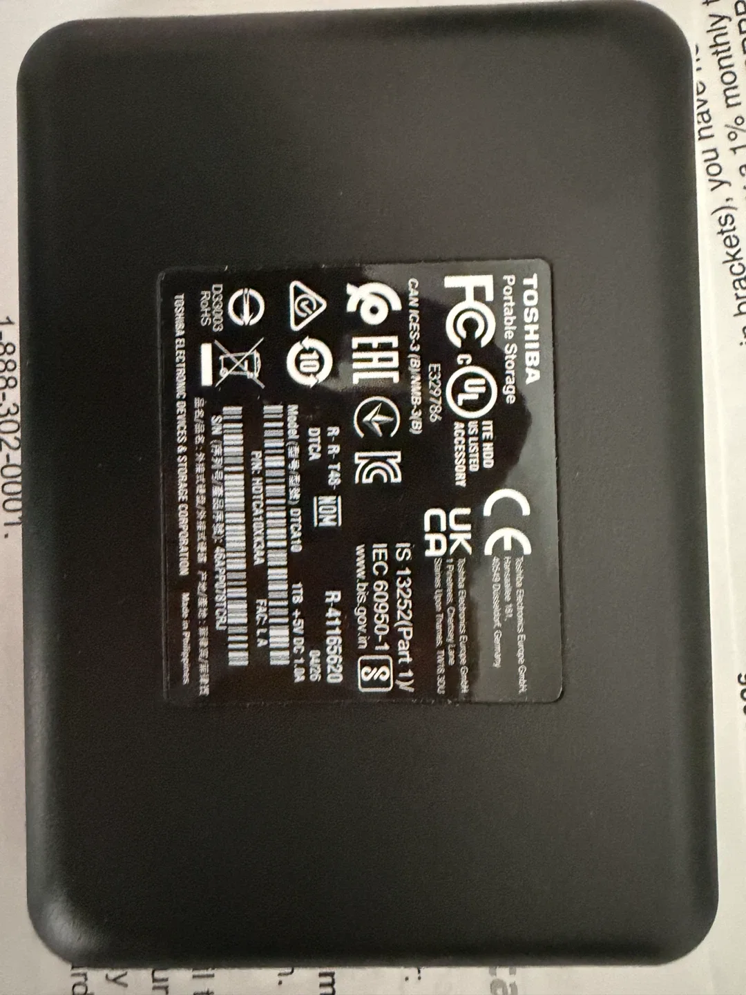 Toshiba 1TB Hard Disk drive