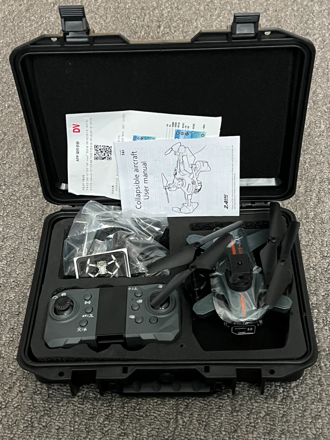 Collapsible Aircraft Drone with Remote and Case