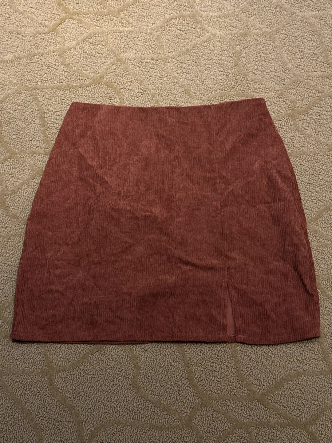 Brown Corduroy Mini Skirt with Slit- M