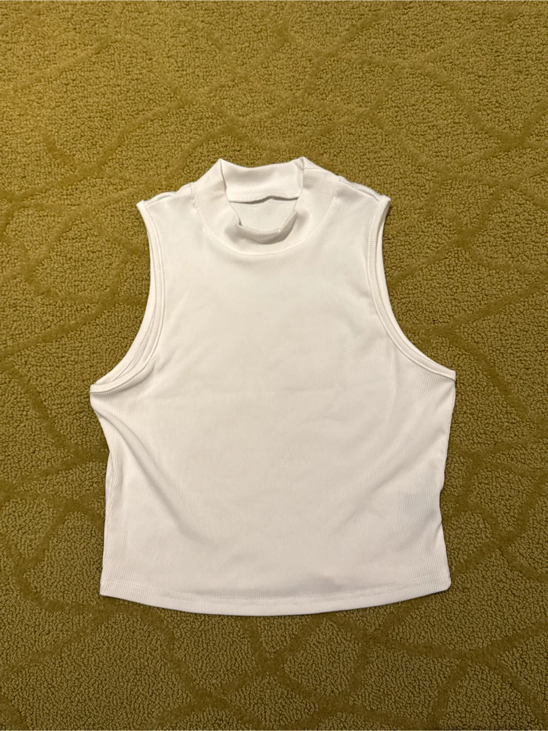 White Ribbed Mock Neck Tank Top - M