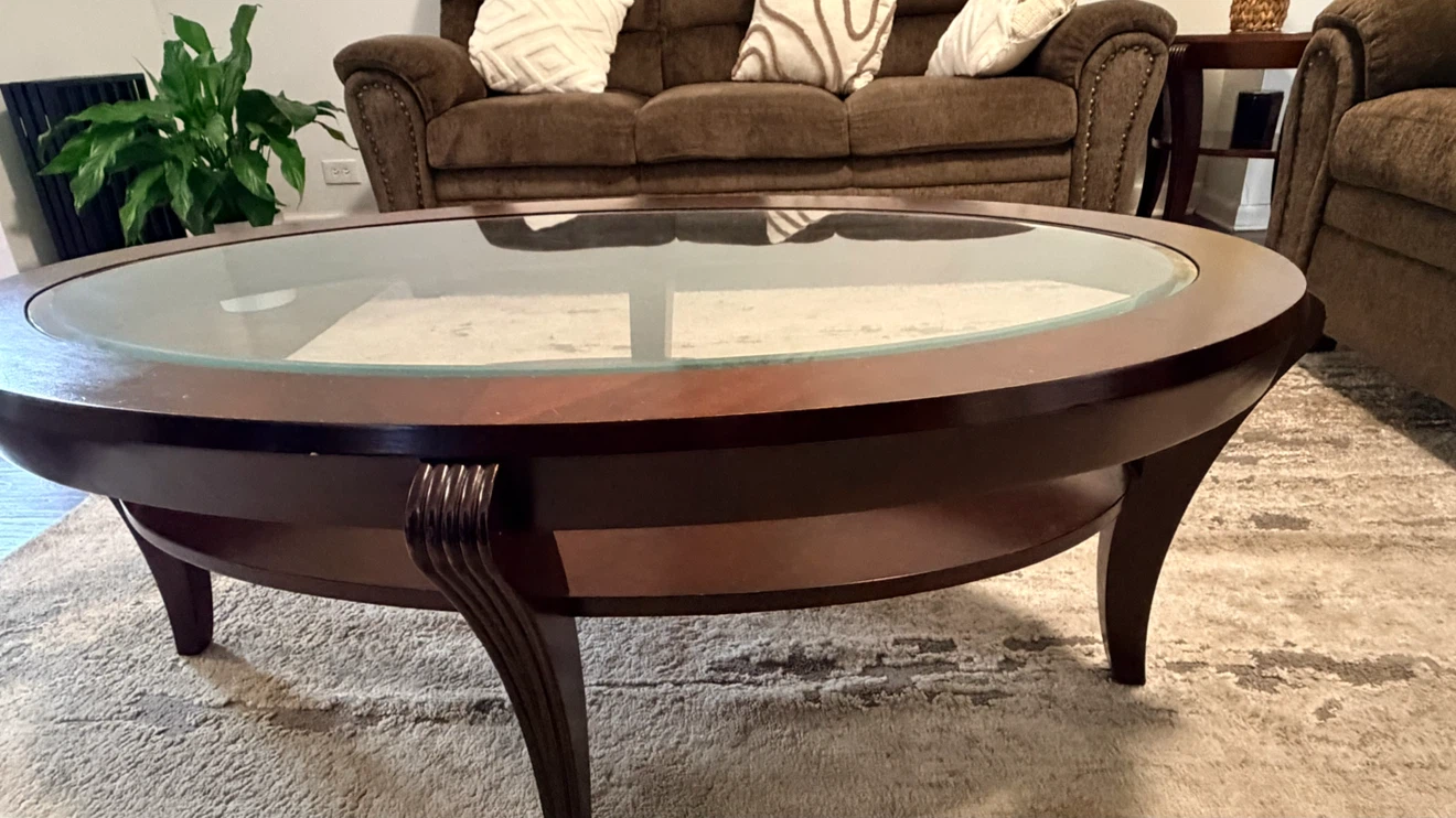 Dark Wood Oval Coffee Table Set with Glass Tops - photo 2