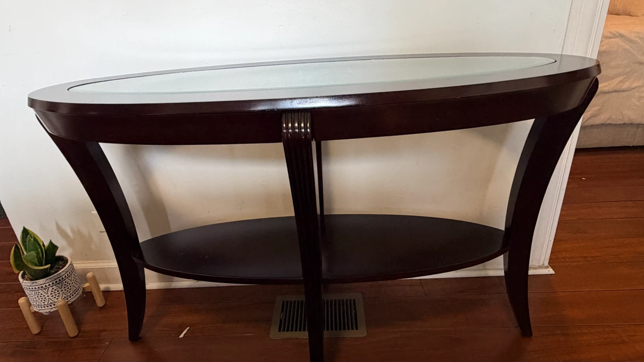 Dark Wood Oval Coffee Table Set with Glass Tops - photo 3