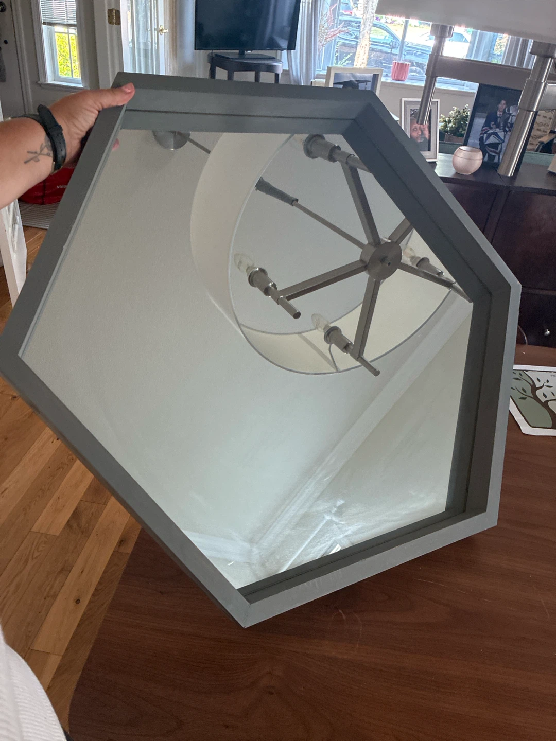 Grey Hexagonal Mirror
