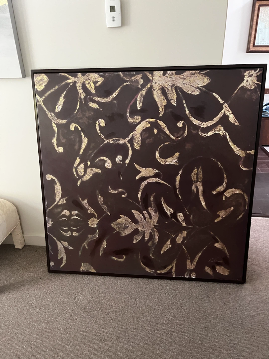 Large Framed Wall Art with Gold Floral Design