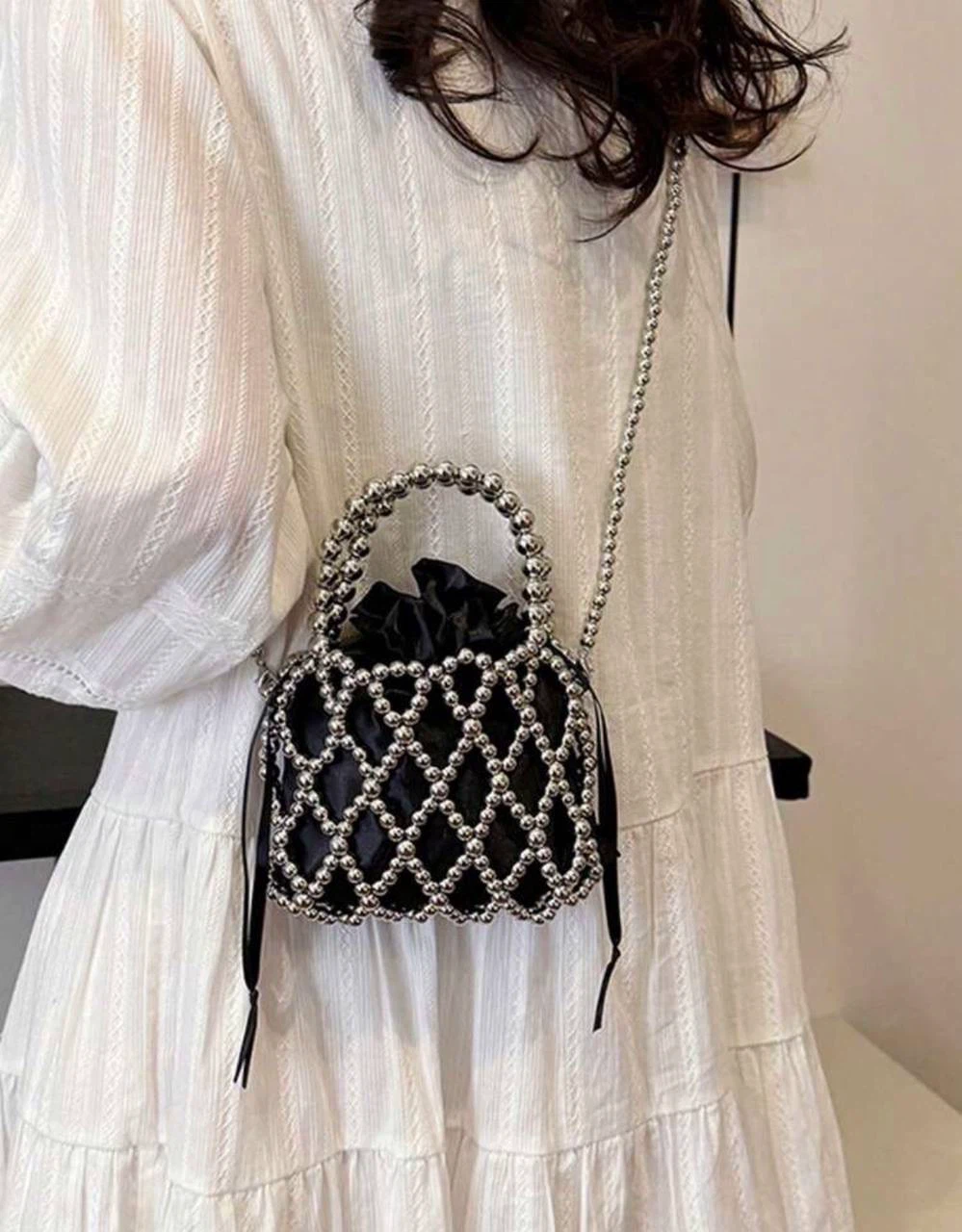 Black & Silver Beaded Bucket Bag - photo 2