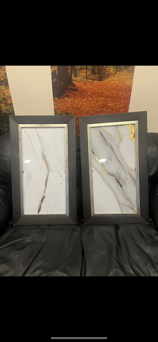 Set of 2 Framed Marble and Gold Wall Art wooden frame