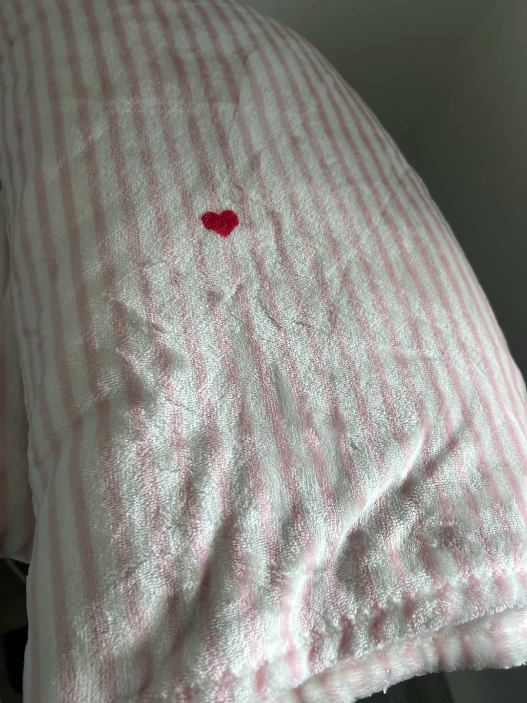 Kate spade- Pink and white striped blanket with small red heart