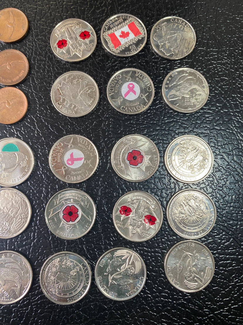 Collection of Canadian Quarters, Dollars, and Pennies - photo 4
