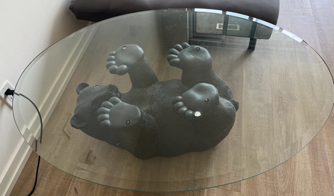 Glass Top Coffee Table with Bear Base