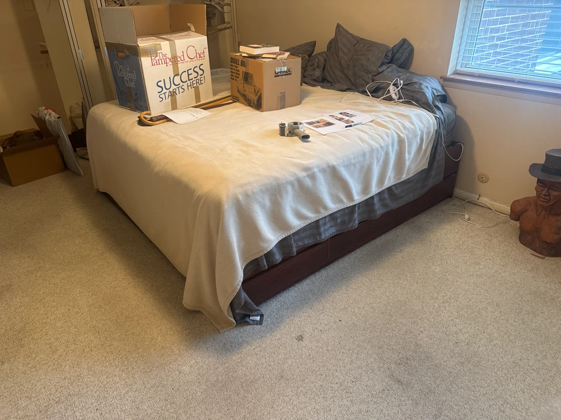 King Captains bed with king Beautyrest mattress.