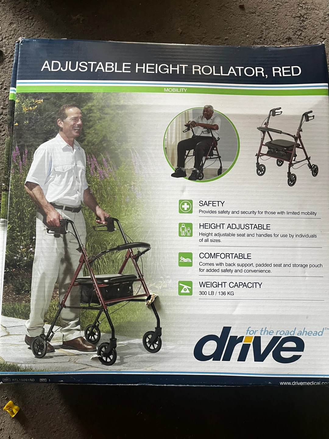 Drive Adjustable Height Rollator Walker, Red