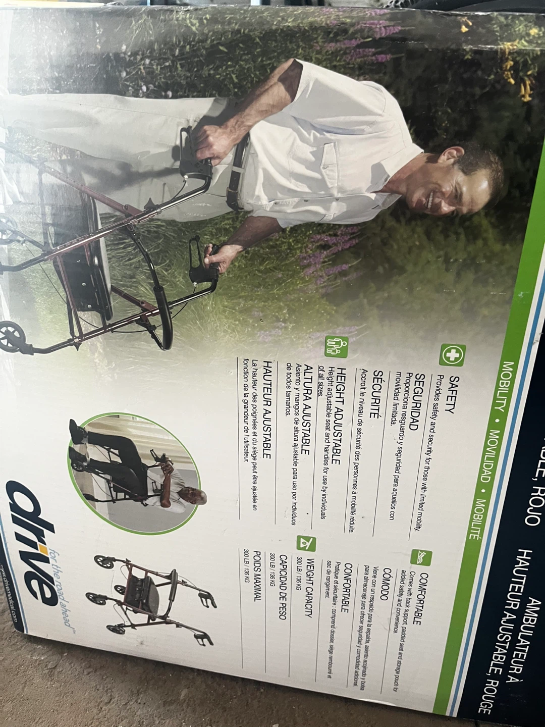 Drive Adjustable Height Rollator Walker, Red - photo 3